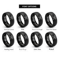 font options for inside engraving on black crossed fire axes rings