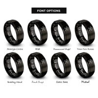 font options for inside engraving on black crossed fire axes rings