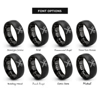 font options for inside engraving on black crossed fire axes rings