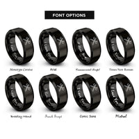 font options for inside engraving on black crossed fire axes rings