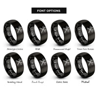 font options for inside engraving on black crossed fire axes rings