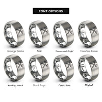 font options for inside engraving on grey crossed fire axes rings