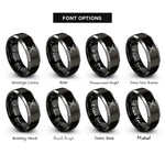 font options for inside engraving on black & grey crossed flutes rings