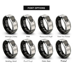 font options for inside engraving on black & grey crossed flutes rings