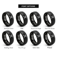 font options for inside engraving on black crossed flutes rings