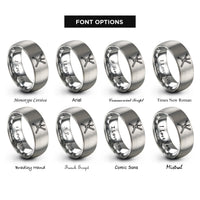 font options for inside engraving on gray crossed flutes rings