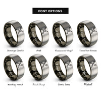 font options for inside engraving on gunmetal & silver crossed fork knife rings