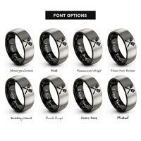font options for inside engraving on black & silver crossed fork spatula rings