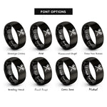 font options for inside engraving on black crossed fork spatula rings