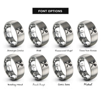 font options for inside engraving on silver crossed fork spatula rings