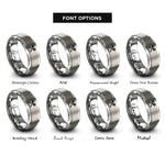 font options for inside engraving on gray crossed fork spatula rings