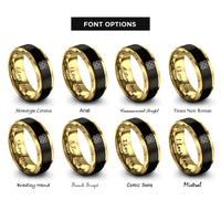 font options for inside engraving on black & gold crossed gears rings