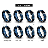 font options for inside engraving on blue & silver crossed keys rings