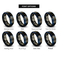 font options for inside engraving on gunmetal & blue crossed keys rings