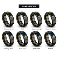 font options for inside engraving on gunmetal & blue crossed keys rings