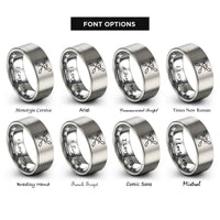 font options for inside engraving on gray crossed paddles wave rings