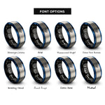 font options for inside engraving on black & blue & grey crossed pistols skull rings