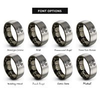 font options for inside engraving on gunmetal & silver crossed pistons rings