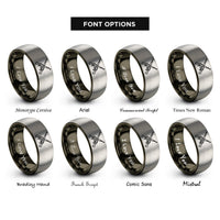 font options for inside engraving on gunmetal & silver crossed rifles rings