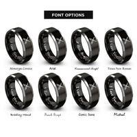 font options for inside engraving on black & gray crossed screwdrivers rings