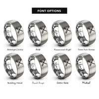 font options for inside engraving on silver crossed screwdrivers rings