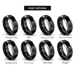 font options for inside engraving on black & grey crossed stakes rings