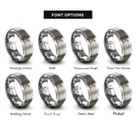 font options for inside engraving on grey crossed stakes rings