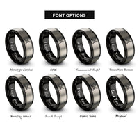 font options for inside engraving on black & silver crossed swords rings