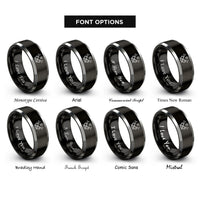 font options for inside engraving on black & gray crossed trumpets star rings
