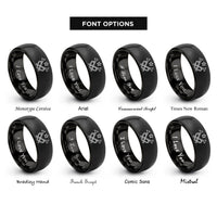 font options for inside engraving on black crossed trumpets star rings