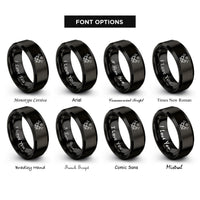 font options for inside engraving on black crossed trumpets star rings