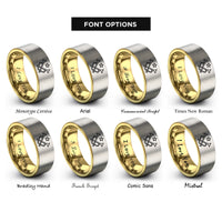 font options for inside engraving on gold & gray crossed trumpets star rings