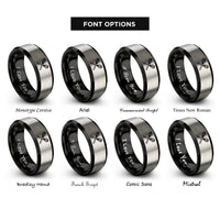 font options for inside engraving on black & grey crossed whisks rings