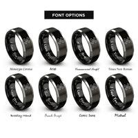 font options for inside engraving on black & gray crossed wrenches rings