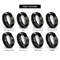 font options for inside engraving on black & grey crossed wrenches rings