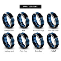 font options for inside engraving on blue & silver crosshair target rings