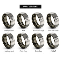 font options for inside engraving on gunmetal & silver crosshairs center dot rings