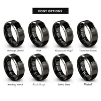 font options for inside engraving on black & grey crown barbell shield rings