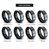 font options for inside engraving on black & blue & silver crown rings
