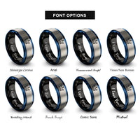 font options for inside engraving on black & blue & gray crown rings