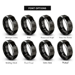 font options for inside engraving on black & silver crown heart gem rings