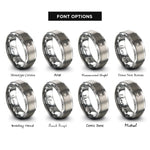 font options for inside engraving on grey crowned heart rings