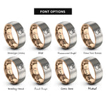 font options for inside engraving on rose gold & silver crowned heart rings