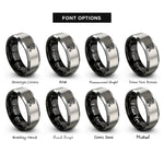 font options for inside engraving on black & silver crowned scissors rings