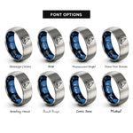 font options for inside engraving on blue & silver cruising yacht rings