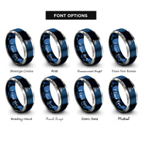 font options for inside engraving on blue & grey cruising yacht rings