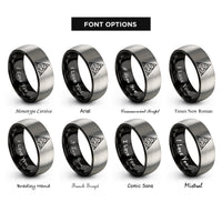 font options for inside engraving on black & grey crystal grid triangle rings