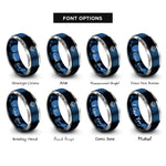 font options for inside engraving on blue & silver crystal oscillator rings