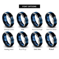 font options for inside engraving on blue & silver crystal oscillator rings