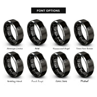 font options for inside engraving on black & silver ct scanner rings
